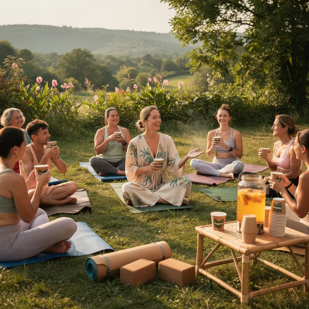 Gyümölcsös tea szórása, édes és lédús falatokkal az asztalon.