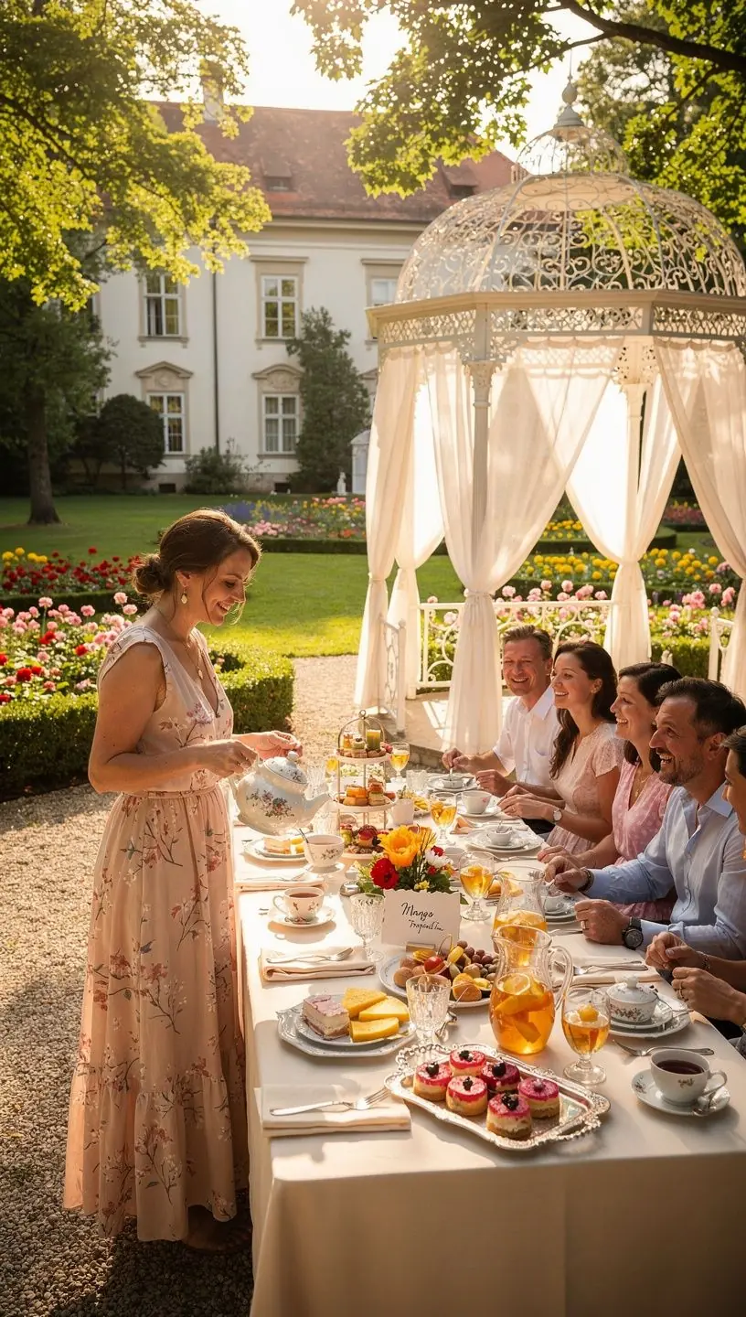 Egy csésze mango ízű tea, gőzölgő illatával, napsütötte teraszon.